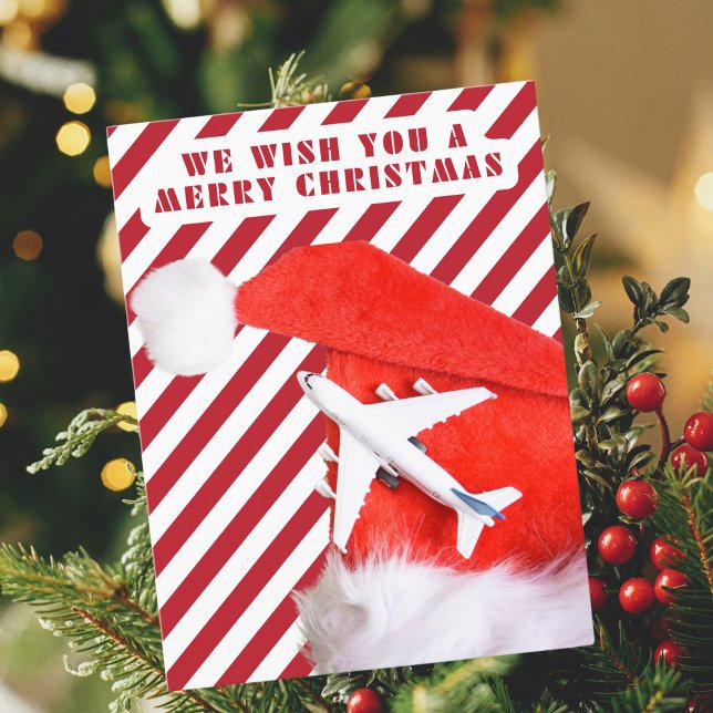 God Jul Röda Tomteluvan & Flygplan,Ränder Helg Vykort (Skapare uppladdad)