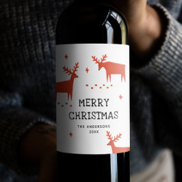 God jul. Röda vinterträdsrenar Vinflaska Etikett