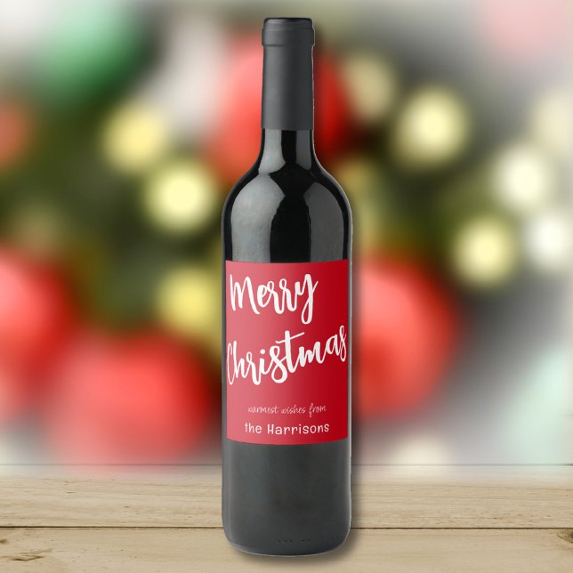 God Jul Röda & Vita Skript & Namn Set om 6 Vinflaska Etikett (Skapare uppladdad)