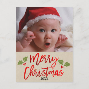 God Jul Rödt modernt skriptfoto Helg Vykort