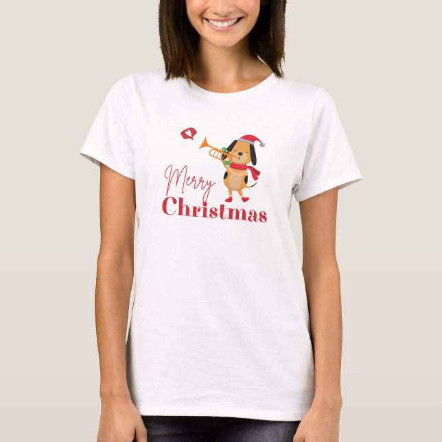 God jul rolig hund T-Shirt (Framsida)