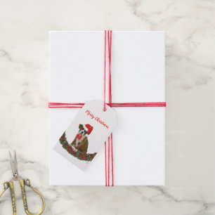 God jul Rolig hund Whimsique Träd Red Presentetikett