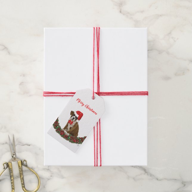 God jul Rolig hund Whimsique Träd Red Presentetikett (Med Snöre)