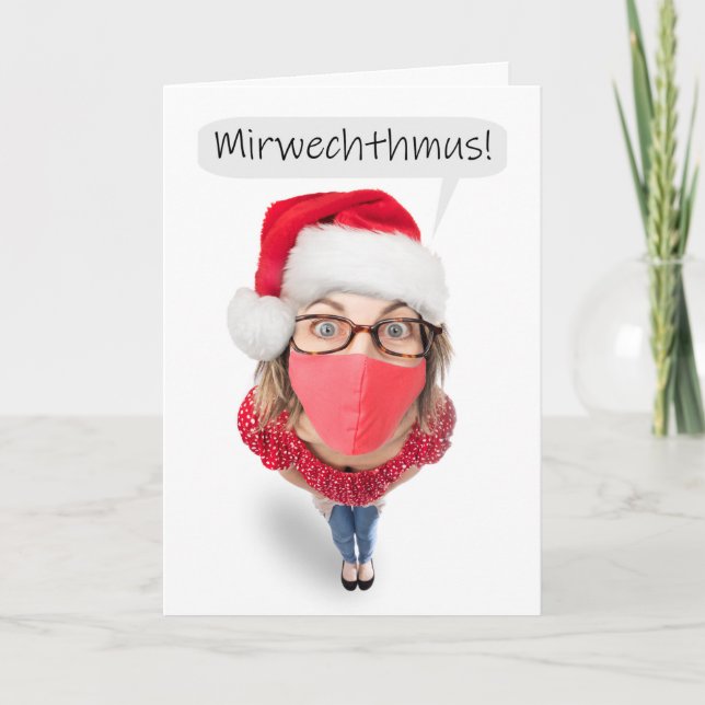 God Jul Rolig Kvinna i Ansiktsmask Helgkort (Framsida)