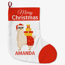 God Jul Rolig Röd Santa Lama Vinterkul Stor Julstrumpa