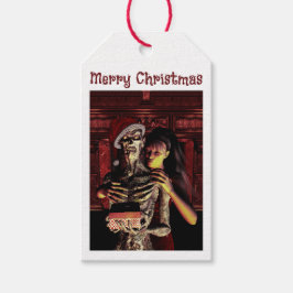God jul. Rolig skelett med kvinna Presentetikett