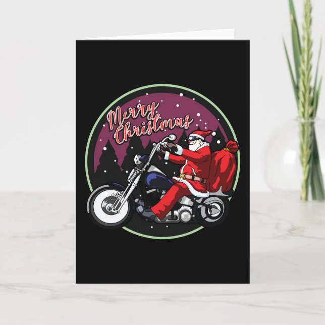 God Jul Roliga Tomten Kör Motorcykel Gåvor Kort (Framsida)