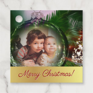 God jul! Roligt Bauble Photo Ram Gift Märkre Gåvor Etiketter