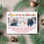 god jul roligt calligraphy 2-fotokollage anteckningskort<br><div class="desc">elegant god jul-färgämnet calligrafi av roligt två fotosamlingskort, anpassningsbar.</div>