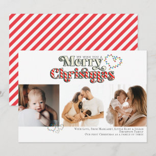 God jul Roligt Candy cane 3 Photo Red & White Julkort