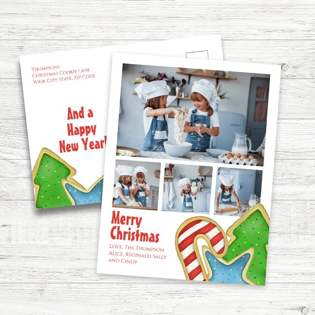 God jul Roligt Cookie Photo Collage Helg Vykort (Merry Christmas Holiday Photo Collage Postcard.)