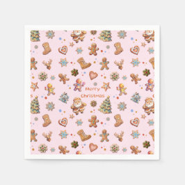 God jul Roligt Cute Gingerbröd Rosa Pappersservett