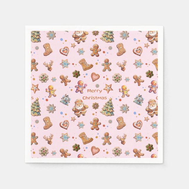 God jul Roligt Cute Gingerbröd Rosa Pappersservett (Framsidan)