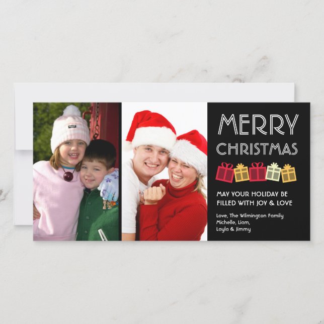 God jul roligt dans presentlådor svart julkort (Framsida)