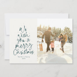 God jul roligt grönt-familjfoto julkort