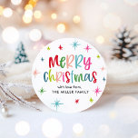 God jul Roligt och färglös Helgdag Runt Klistermärke<br><div class="desc">God jul Roligt och festiv färgad Helgdag,  klassiskt rund etikett</div>