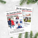God jul Roligt Photo Collage Newspaper Julkort<br><div class="desc">Den här designen har ett god jul,  med ett foto och en nordpolare roligt,  med åtta foto,  typografi,  ett unikt nyhetsbrev,  ett sött,  vit och röd,  candy cane rand,  ett Julhälsningar kort för roligt</div>
