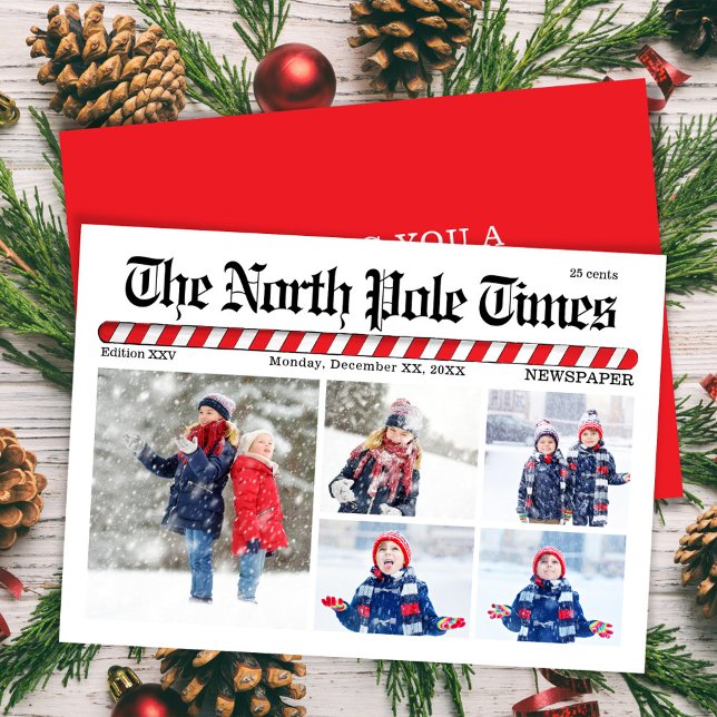 God jul Roligt Photo Collage Newspaper Julkort (The North Pole Times Multi photo holiday greeting card.)