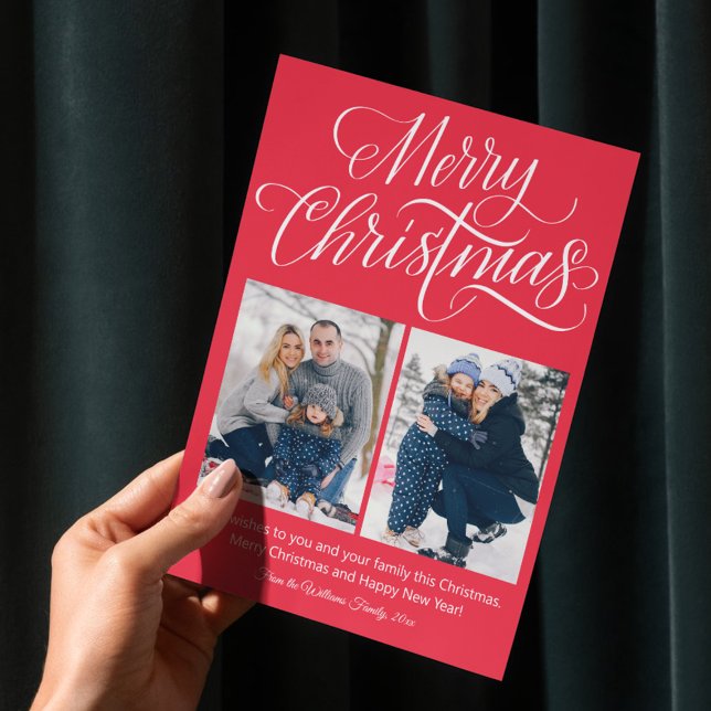 god jul roligt, skript 2 foton röd helgdag vykort (Skapare uppladdad)