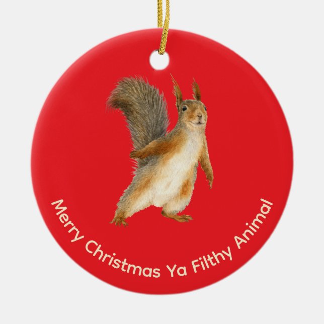 God Jul Roligt Smutsig Ekorre Julgransprydnad Keramik (Framsidan)