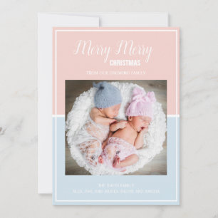 God Jul Rosa Babyblå Tvilling Julkort