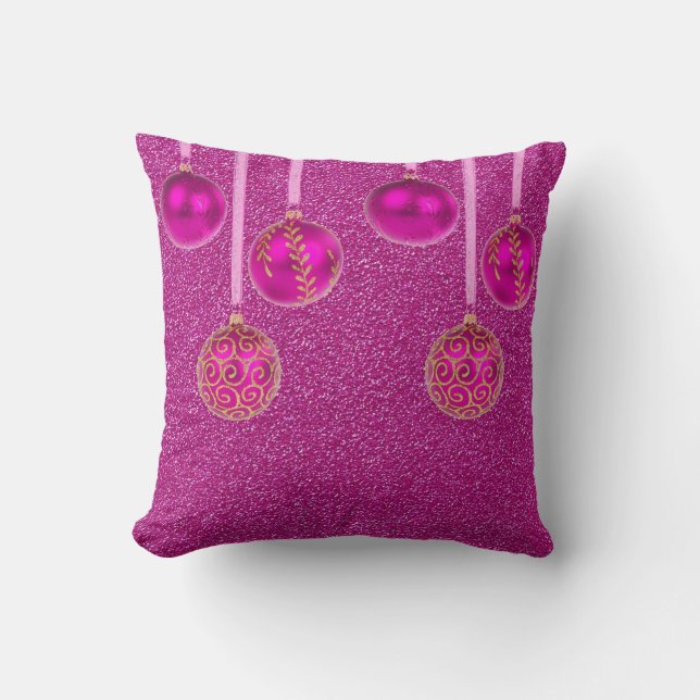 God jul Rosa Baubles Glitter Guld Pillow Kudde (Framsida)