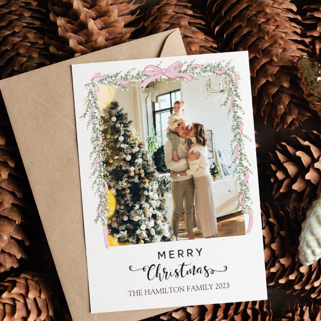 God jul Rosa Bow-foto i skriptfält Julkort (Skapare uppladdad)