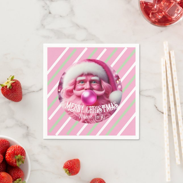 God jul Rosa Bubble Gum | Anpassningsbar Fam Namn Pappersservett (Insitu)