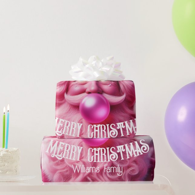 God jul Rosa Bubble Gum | Anpassningsbar Fam Namn Presentpapper (Festgåvor)