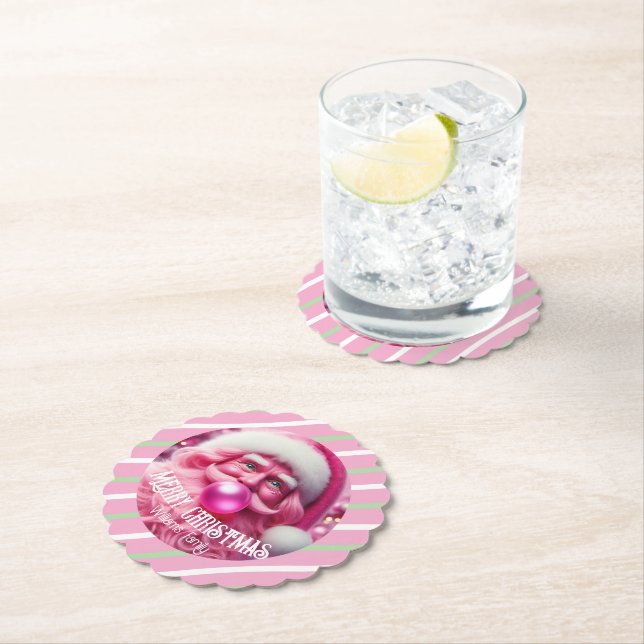 God jul Rosa Bubble Gum | Anpassningsbar Fam Namn Underlägg Papper (Insitu)