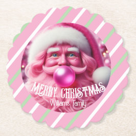 God jul Rosa Bubble Gum | Anpassningsbar Fam Namn Underlägg Papper