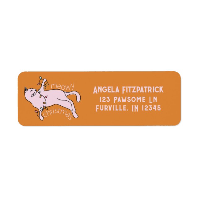God jul Rosa Cat Ljus Returadress Etikett (Framsidan)