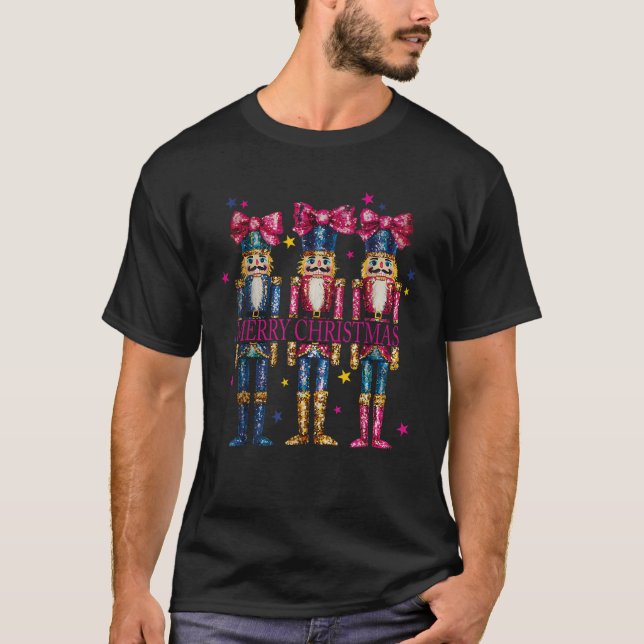 God jul Rosa Coquette Bow Funny Nutcracker T Shirt (Framsida)