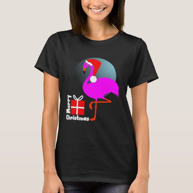 God jul Rosa Flamingo Cute Trendig Graphic T-shirt (Framsida)
