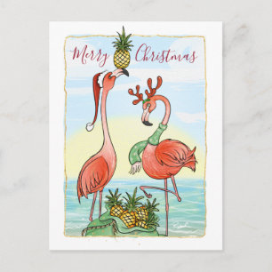 God Jul Rosa Flamingo Hawaiians Ananas Meddelande Vykort