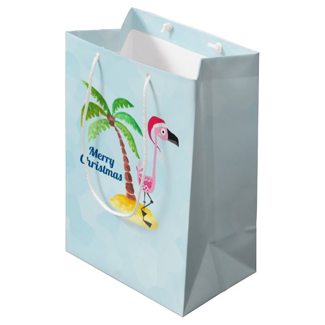 God jul Rosa Flamingo i Santa Hat (Framsidan Vinklad)