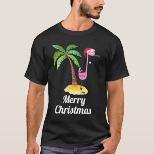 God jul Rosa Flamingo i Santa Hat T Shirt