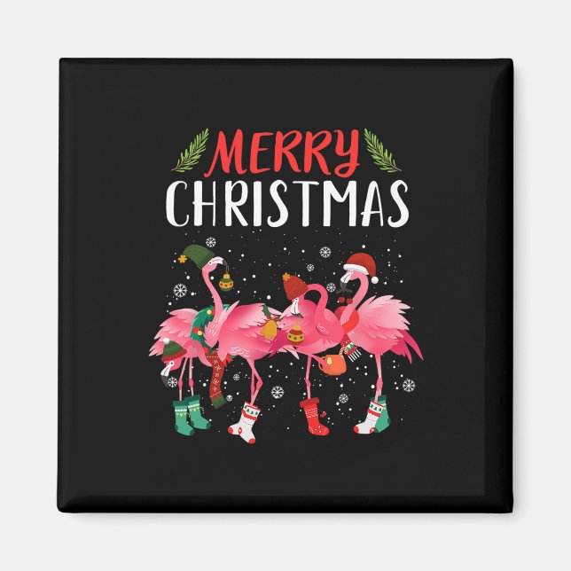 God jul Rosa Flamingo Julgran Julafton Magnet (Framsidan)