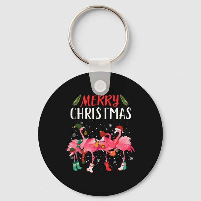 God jul Rosa Flamingo Julgran Julafton Nyckelring (Framsida)
