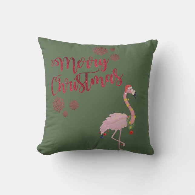 God jul, rosa flamingo med tomteluva kudde (Framsida)