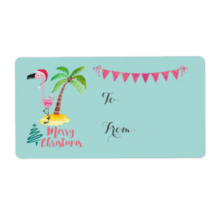 God jul Rosa Flamingo med  Träd Gift med Handflata Fraktsedel