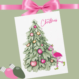 God jul Rosa Flamingo Pastel Träd Julkort