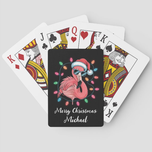 God Jul Rosa Flamingo Personlig        Casinokort (Baksidan)