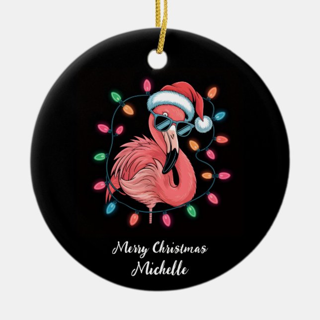 God Jul Rosa Flamingo Personlig Julgransprydnad Keramik (Framsidan)