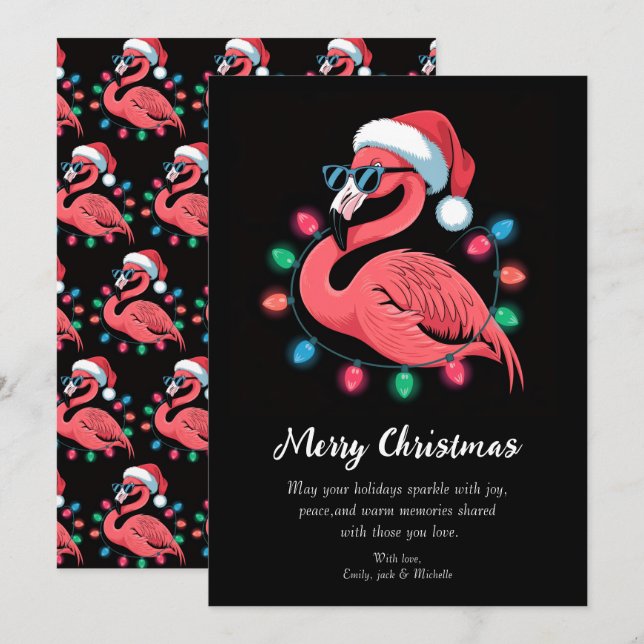 God Jul Rosa Flamingo Personlig         Julkort (Fram/baksida)