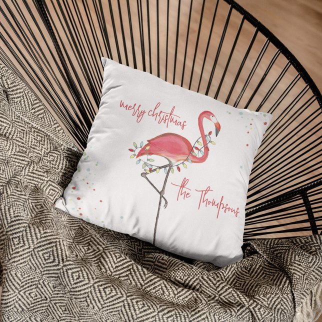 God jul Rosa Flamingo Personlig Kudde (Christmas "Merry Christmas" cute whimsical pink flamingo throw pillow)