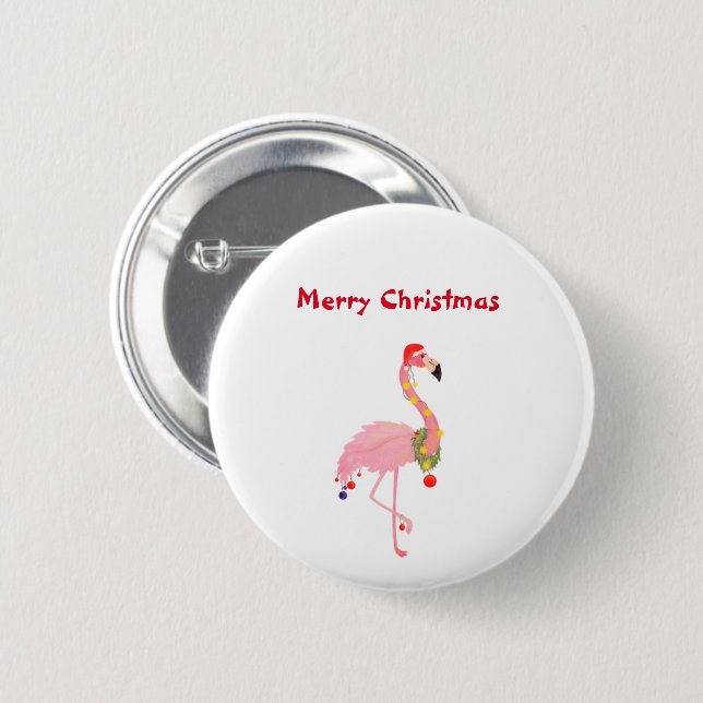 God jul Rosa Flamingo Santa Hat Knapp (Framsida & baksida)