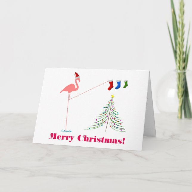 God jul! - Rosa Flamingo Silhouette Helgkort (Framsida)
