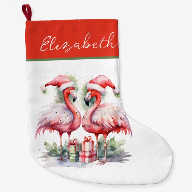 God jul Rosa Flamingos Stor Julstrumpa (Framsidan)