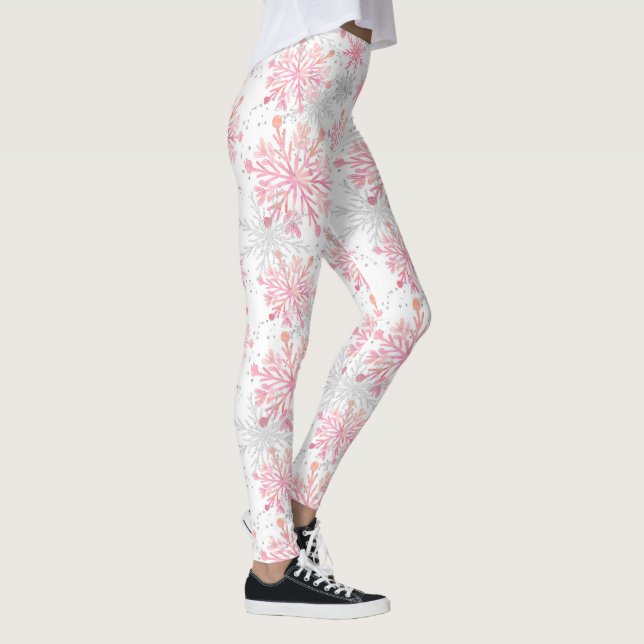 God jul rosa grått snöflingor mönster leggings (Höger)